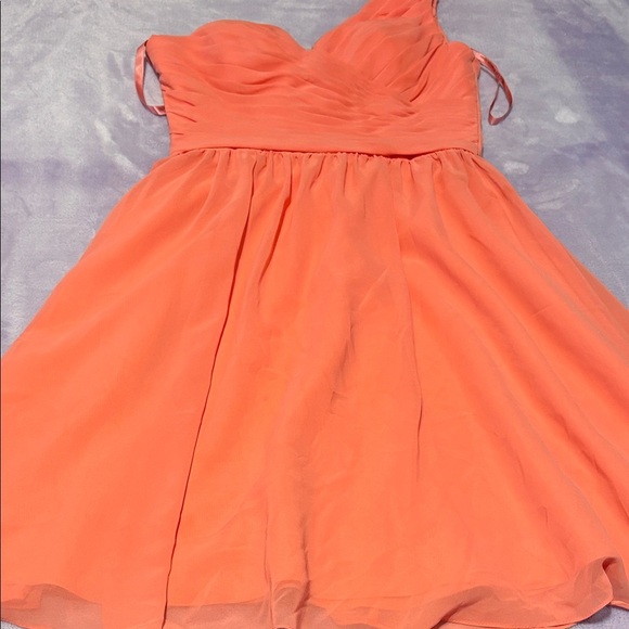 Chic One-Shoulder Women's Mini Dress in Coral - Picture 2 of 12
